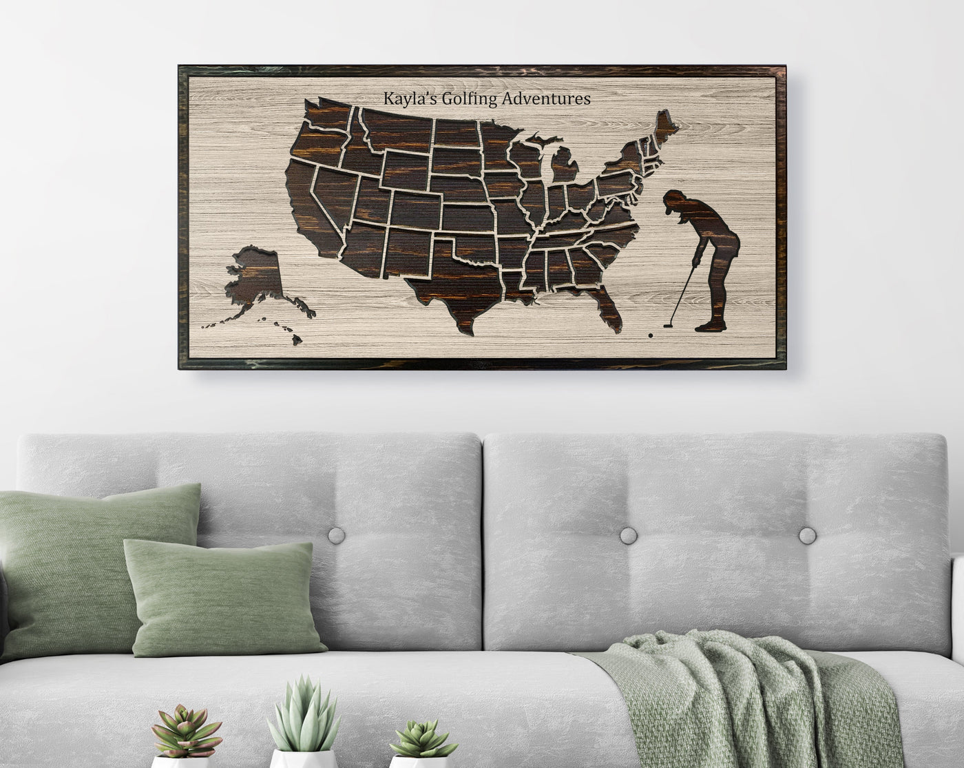 Golfer US Map Wood Wall Art