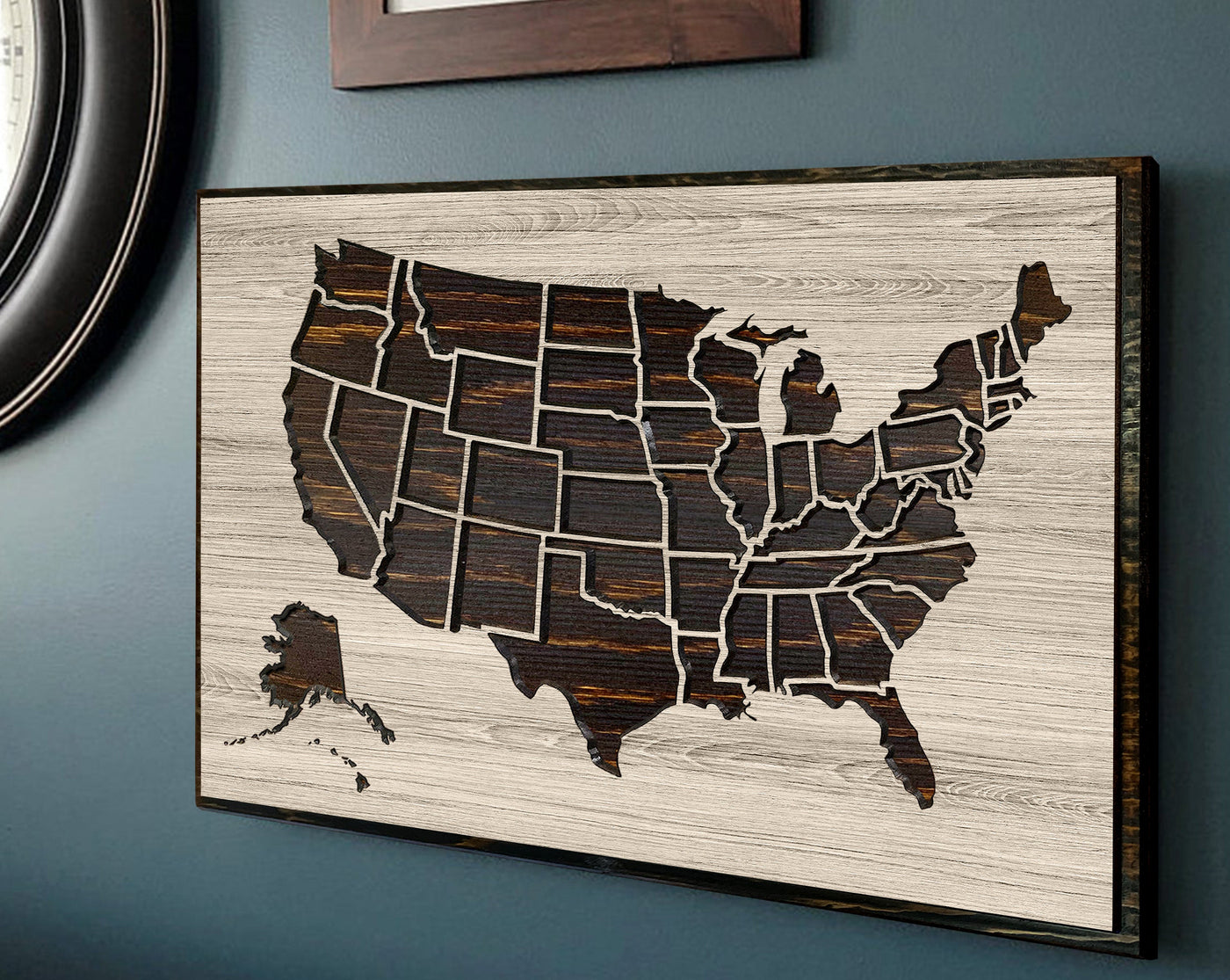 custom us push pin map wood wall art - vintage distressed wood finish
