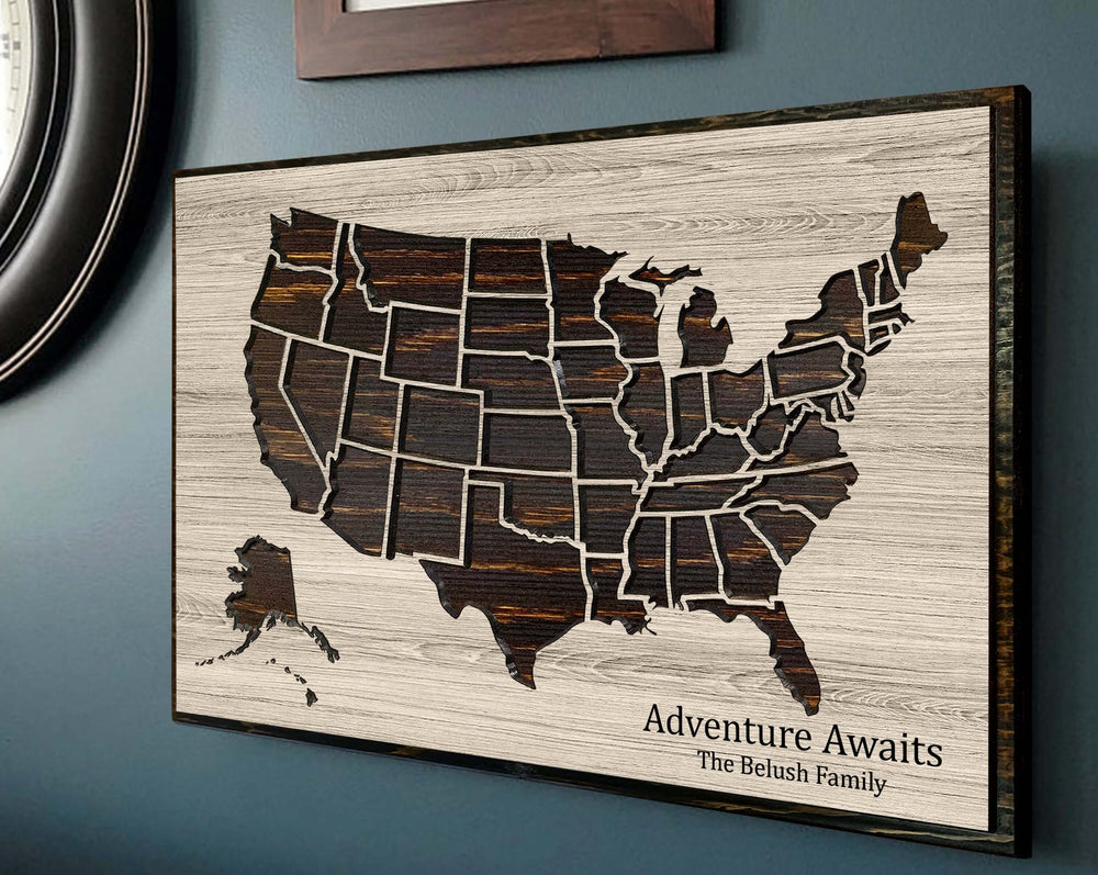 US Map Wall Art | Family Name and Date US Map Howdy Owl 