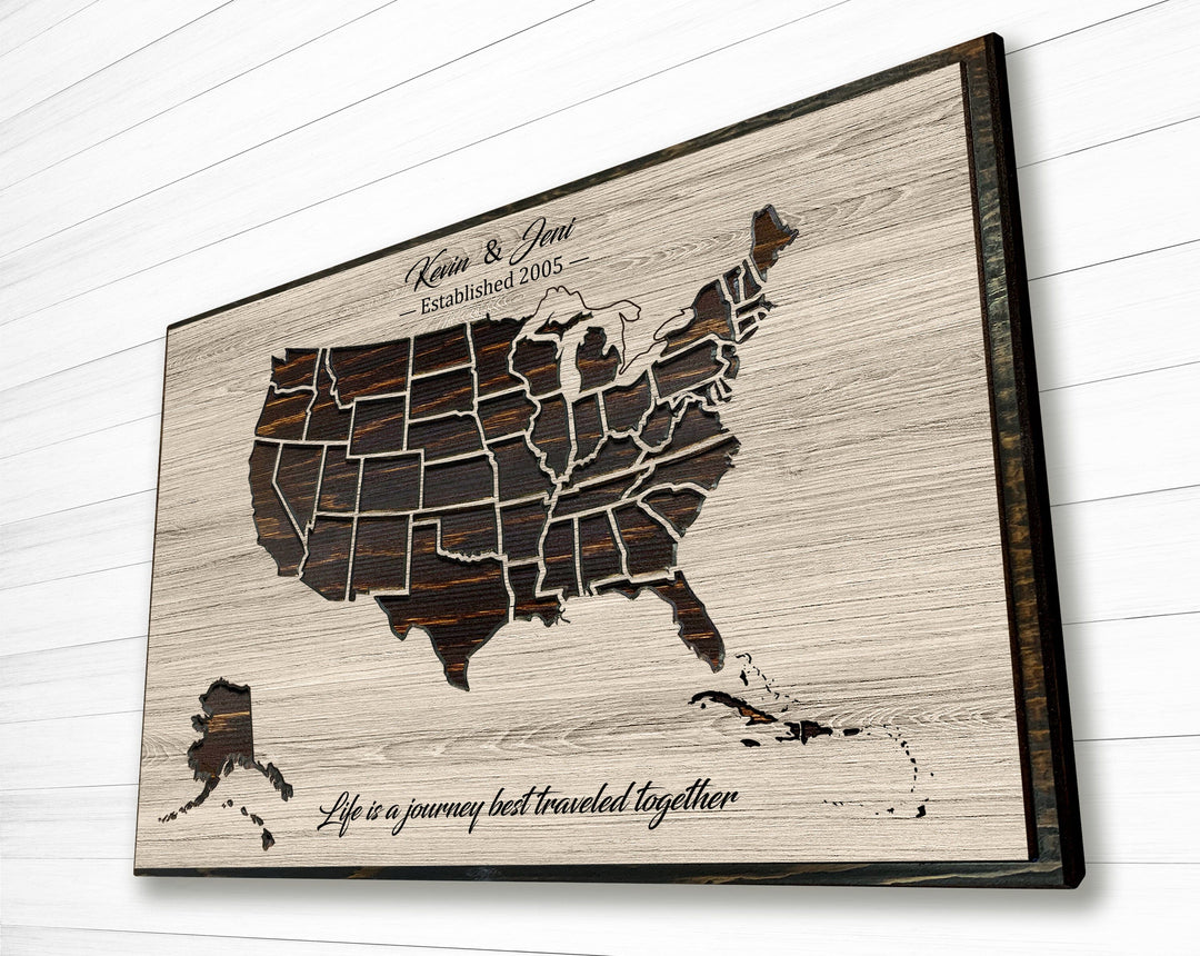 Wooden Detailed World Map With Free Pins Flags, Push Pin Travel