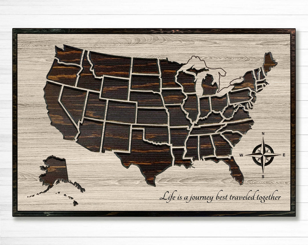 push pin map usa - carved wood US map art