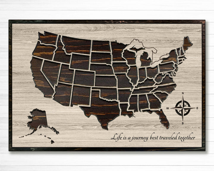 push pin map usa - carved wood US map art