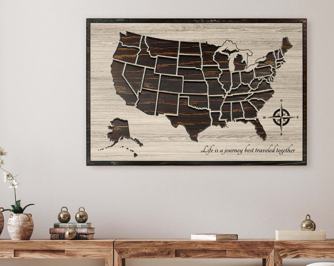 push pin map usa - carved wood US map art