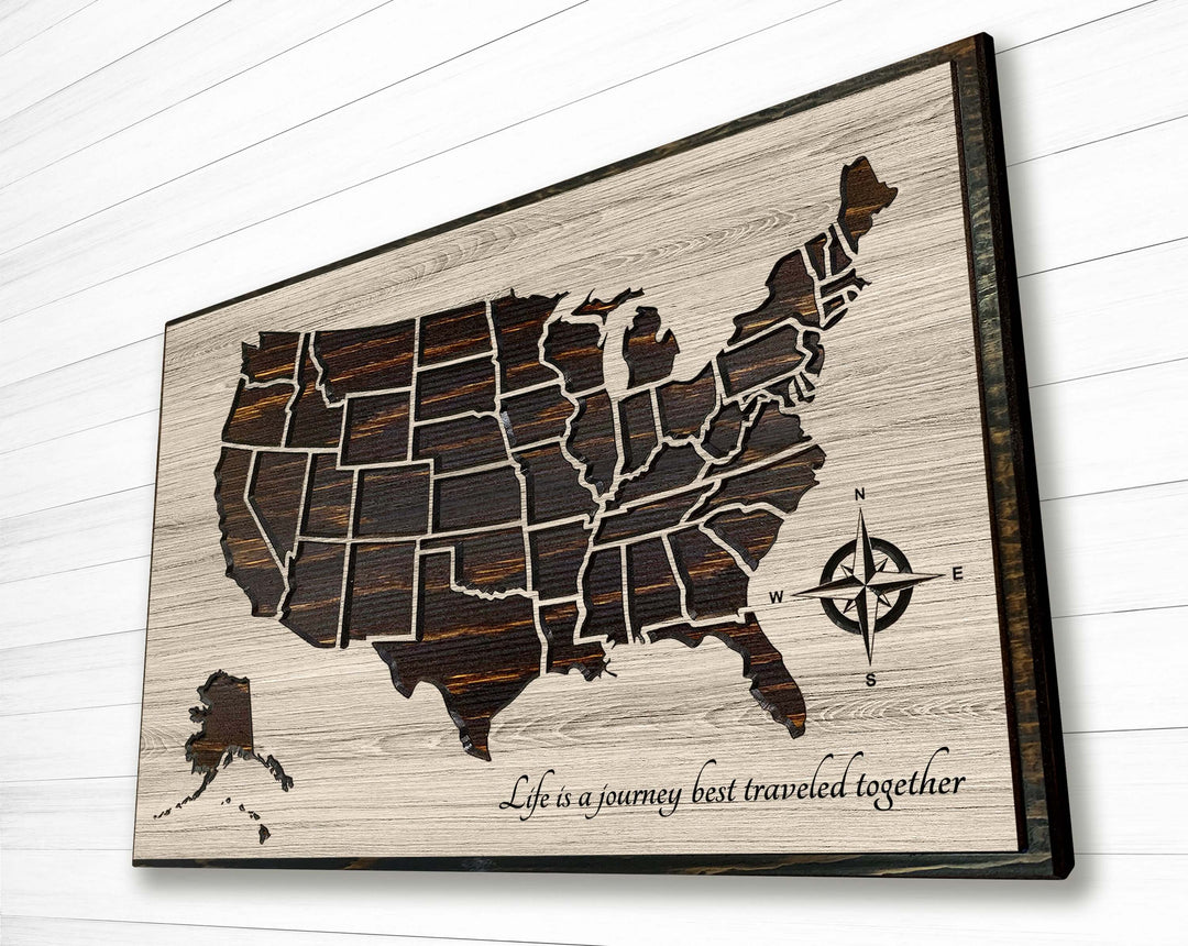 push pin map usa - carved wood US map art