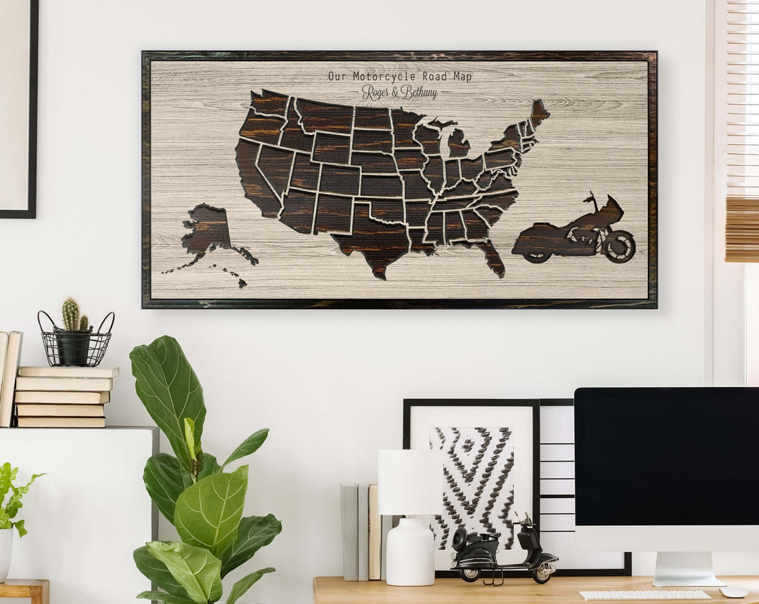 Motorcycle Rider Gifts - US Push Pin Map