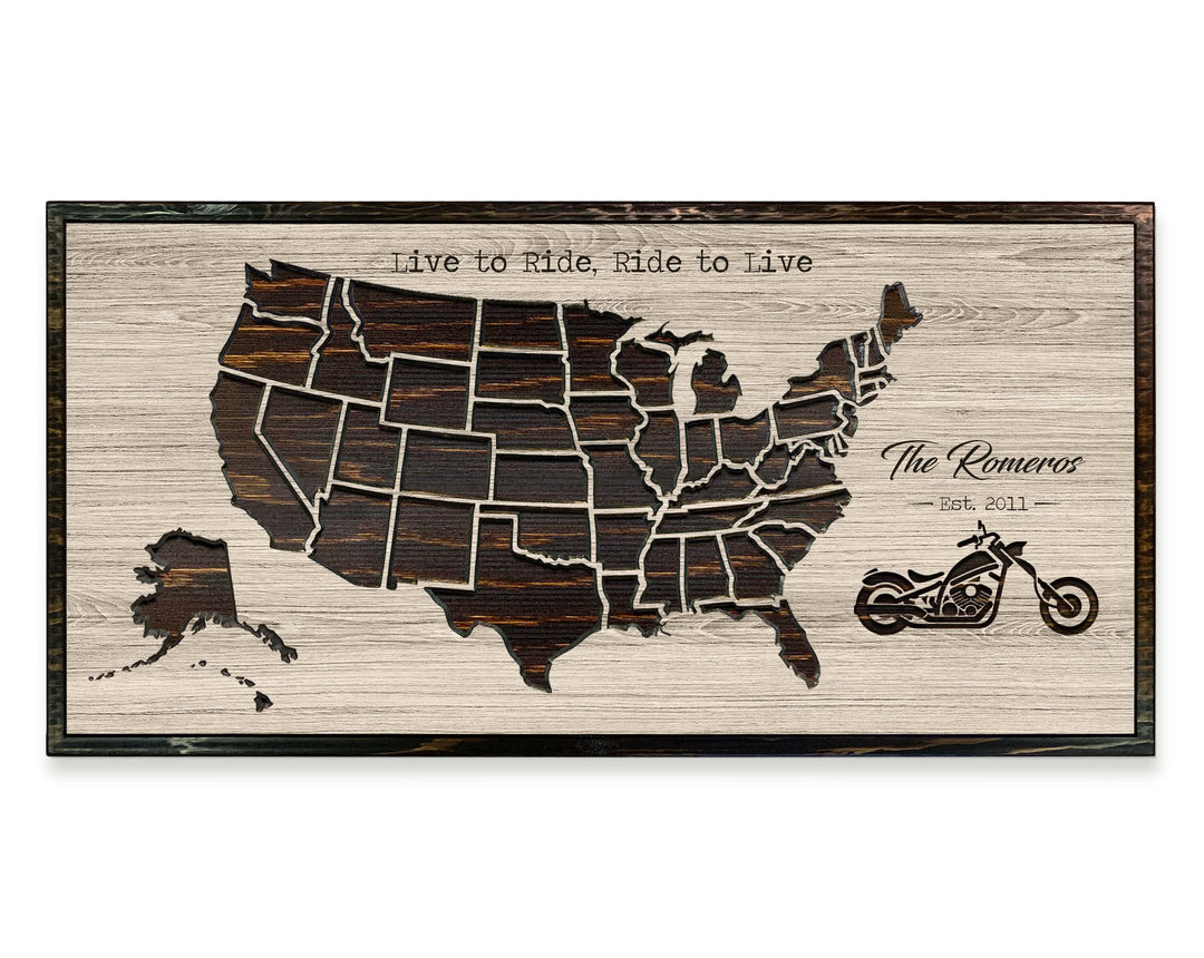 Motorcycle Rider Gifts - US Push Pin Map