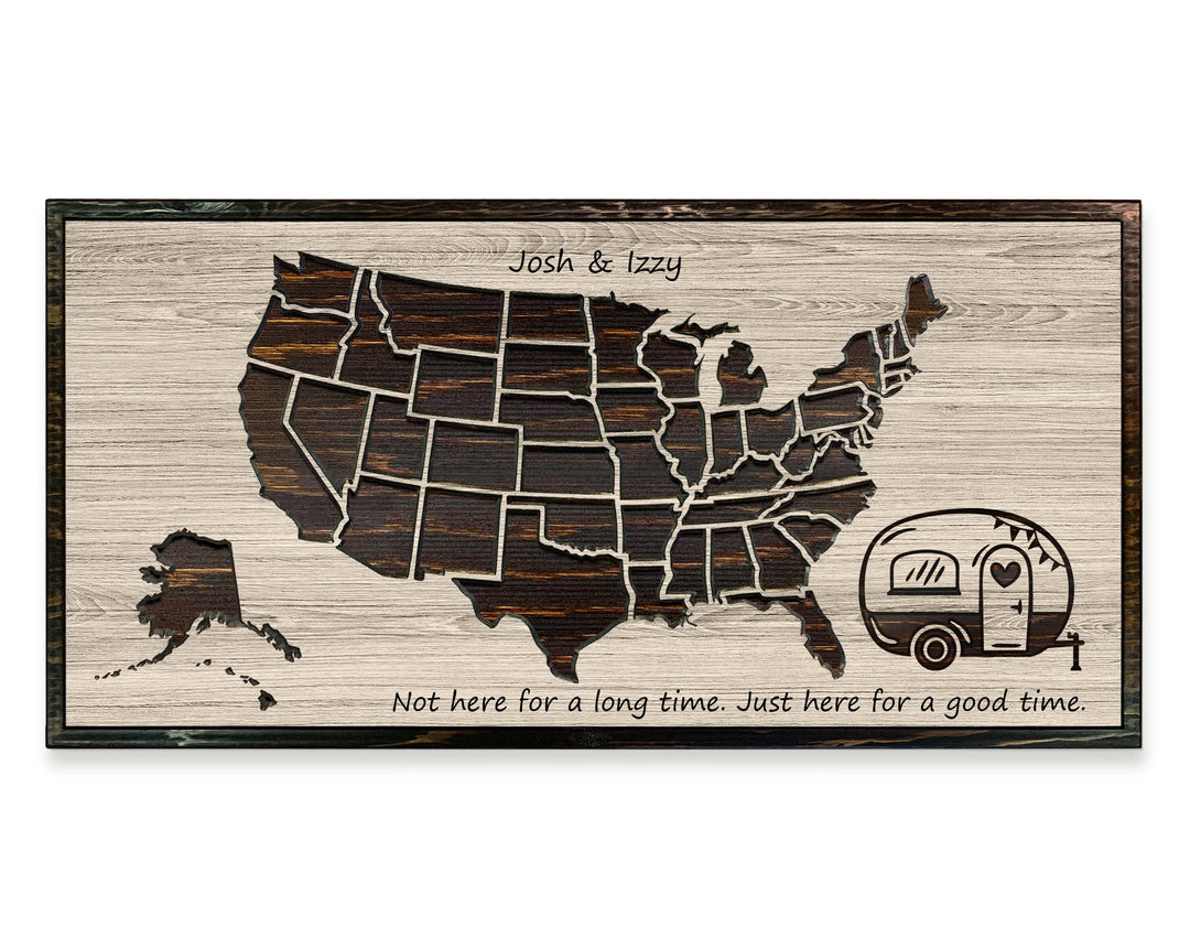 US Push Pin Camping Map - Wood Wall Art