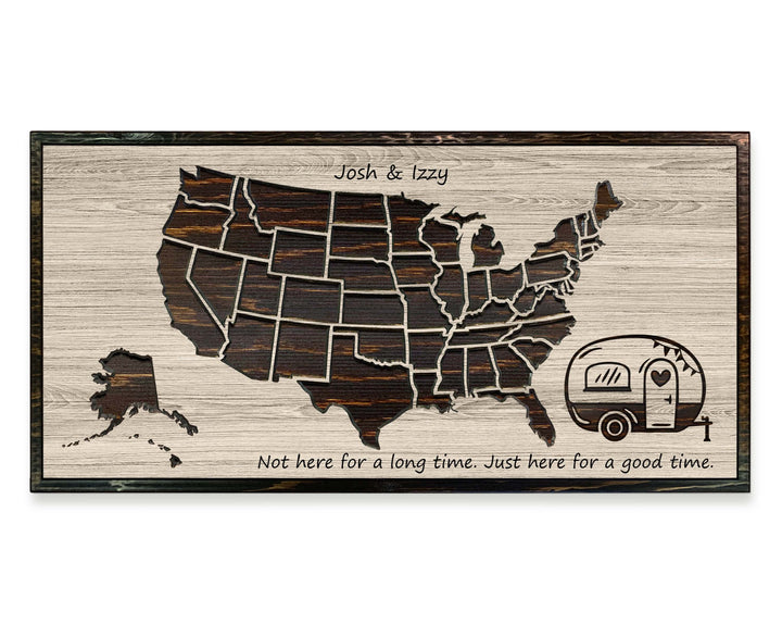US Push Pin Camping Map - Wood Wall Art