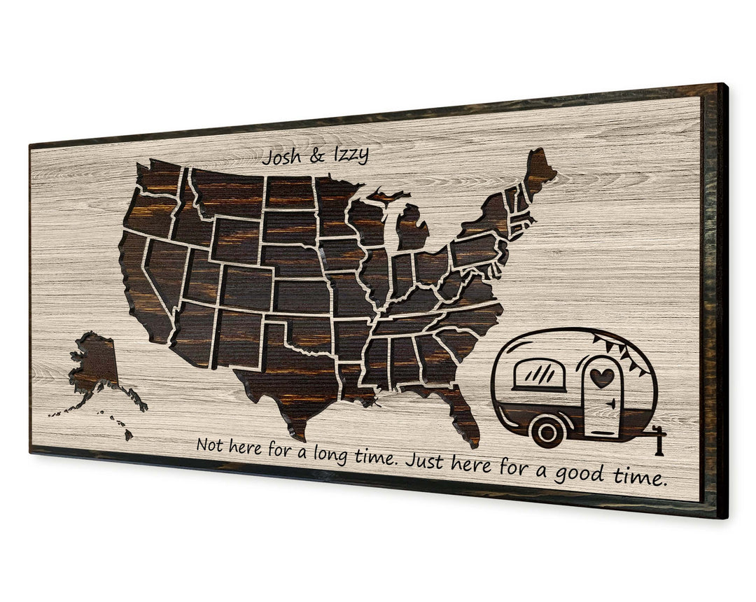 US Push Pin Camping Map - Wood Wall Art