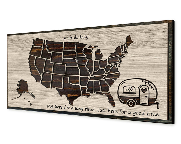 US Push Pin Camping Map - Wood Wall Art