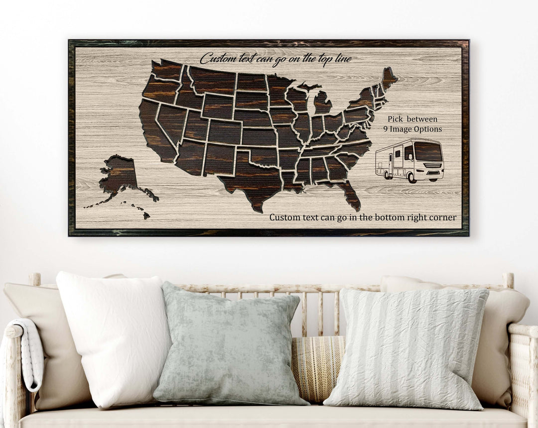 US Push Pin Camping Map - Wood Wall Art