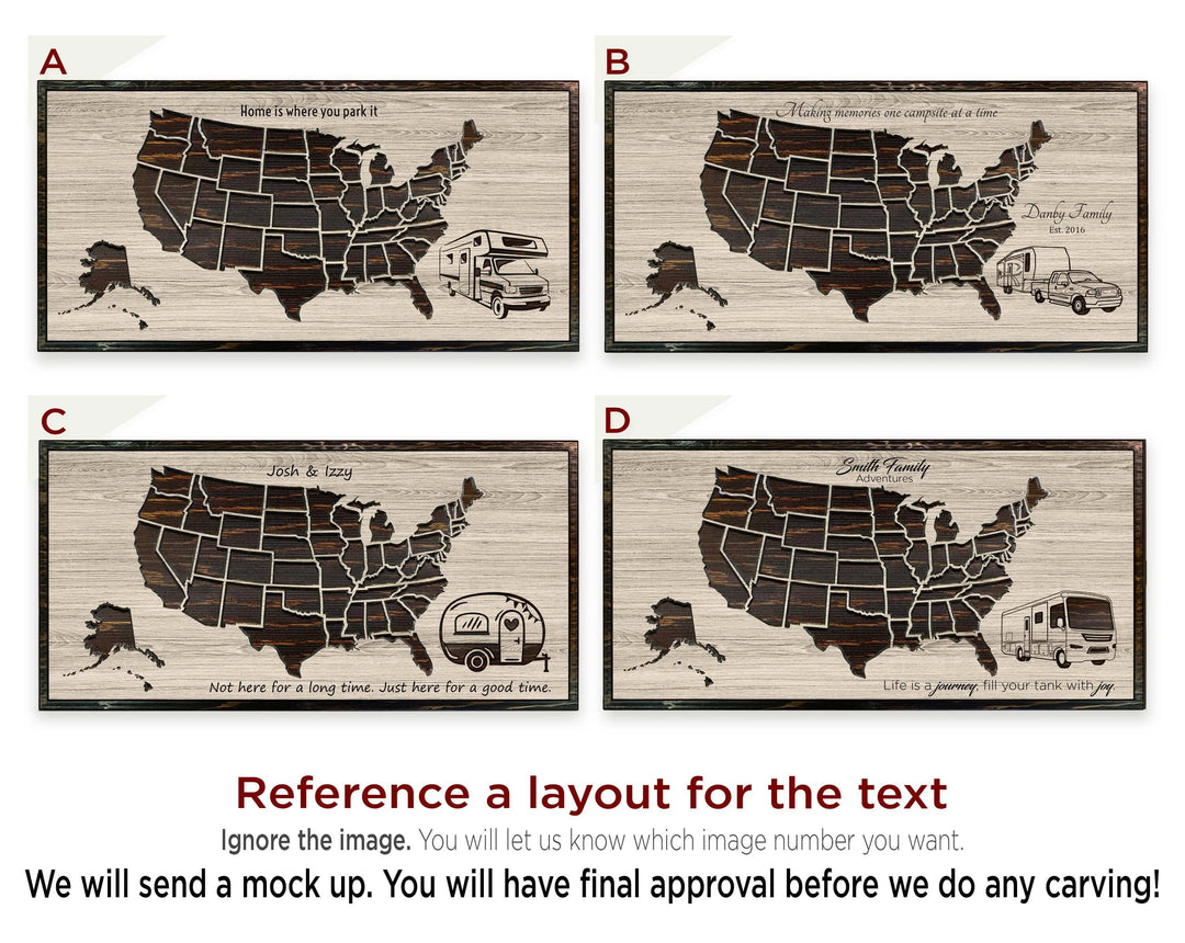 US Push Pin Camping Map - Wood Wall Art