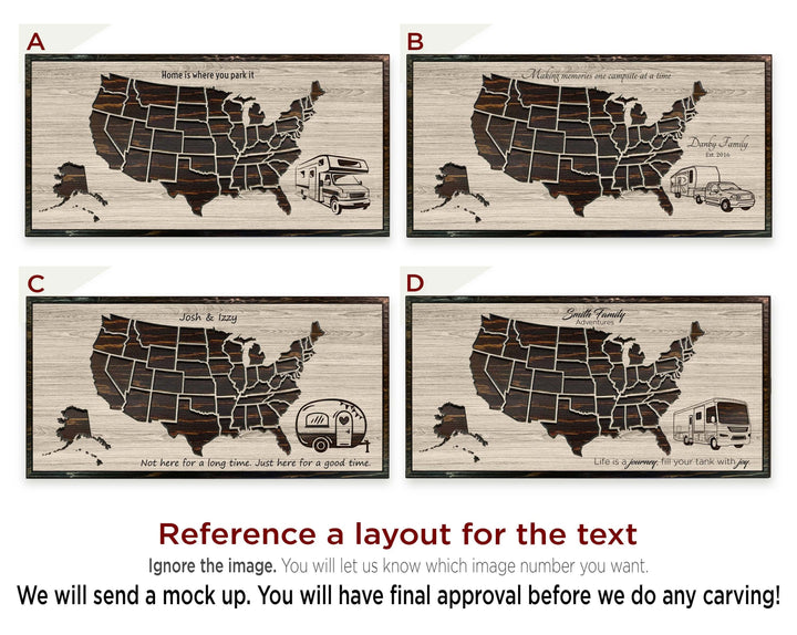 US Push Pin Camping Map - Wood Wall Art