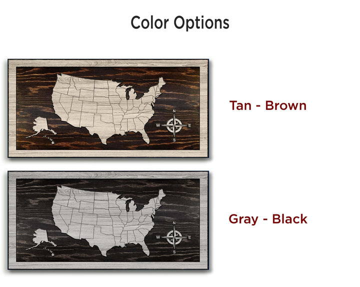 Custom us push pin map wood wall art carved into wood and personalized with your own text