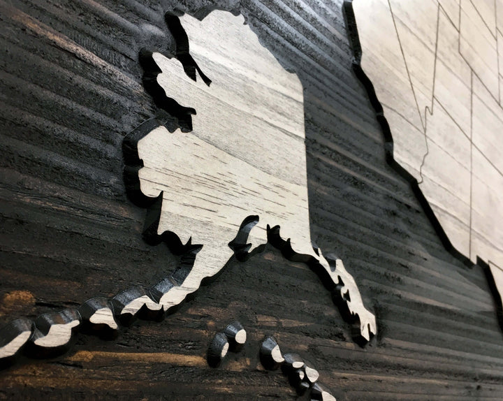 Custom us push pin map wood wall art carved into wood and personalized with your own text