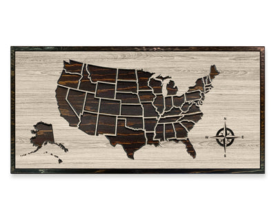 US Push Pin Map | Compass | Customize Text US Map Howdy Owl 