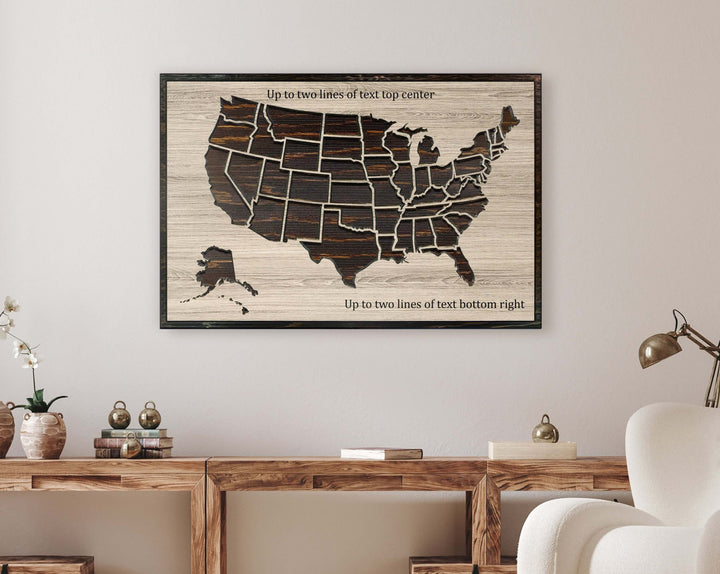push pin map usa - carved wood US map art
