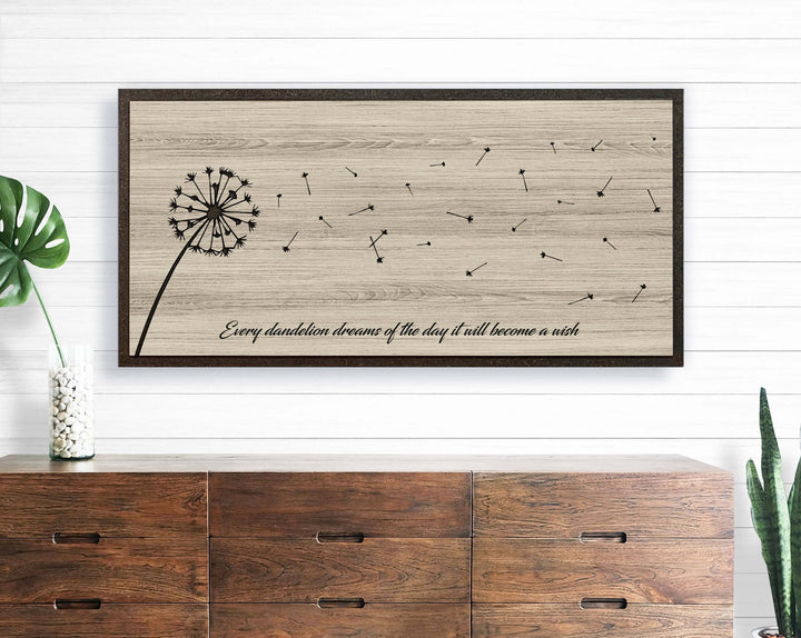 Wood Wall Art Carved Dandelion Modern Farmhouse Sign