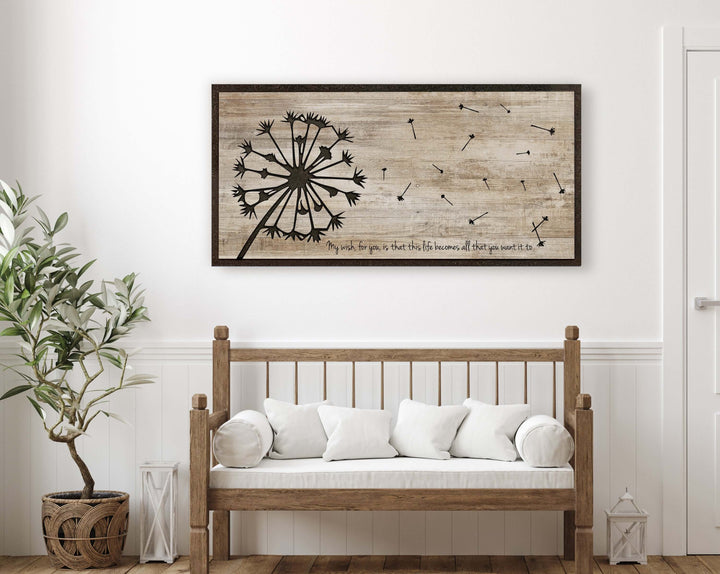 Wood Wall Art Carved Dandelion Modern Farmhouse Sign