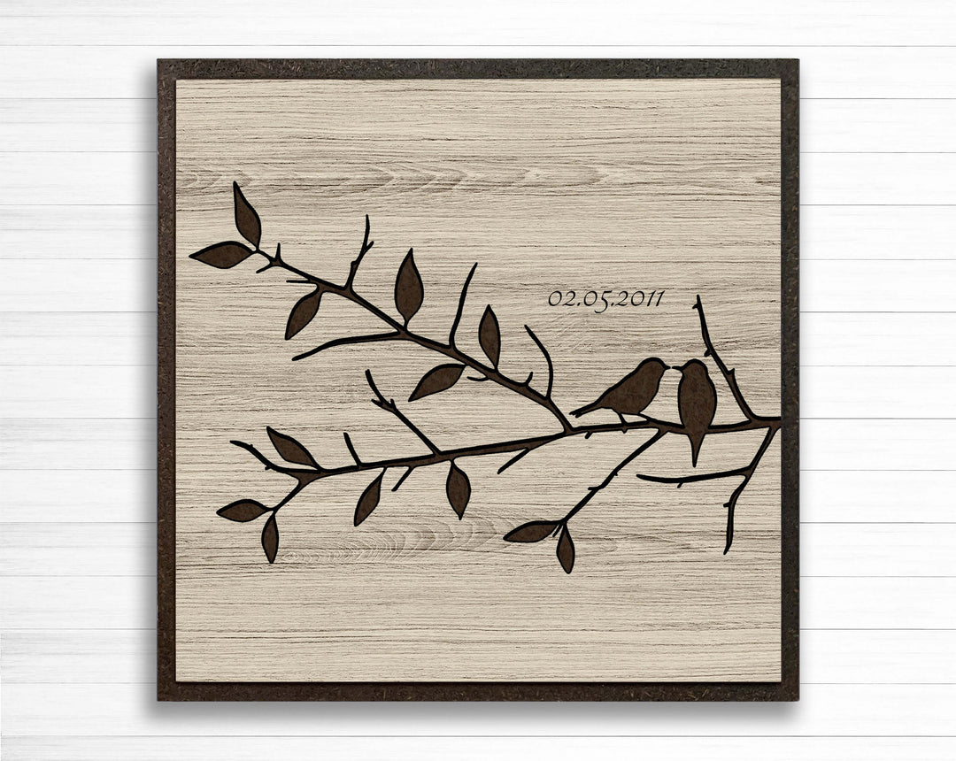 wedding anniversary gift wood wall art love birds