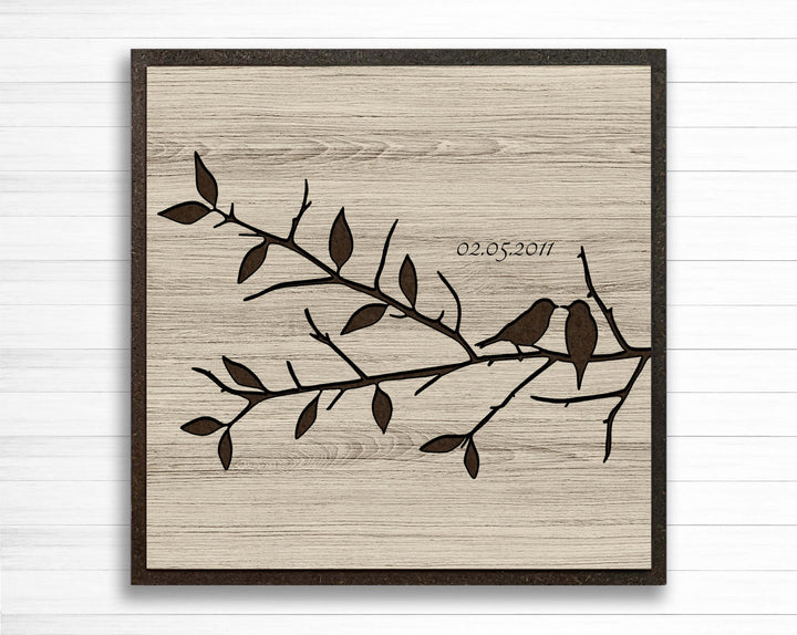 wedding anniversary gift wood wall art love birds