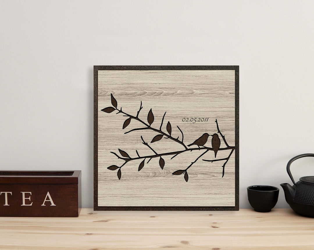wedding anniversary gift wood wall art love birds