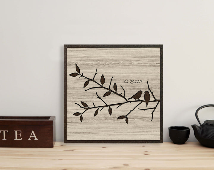 wedding anniversary gift wood wall art love birds