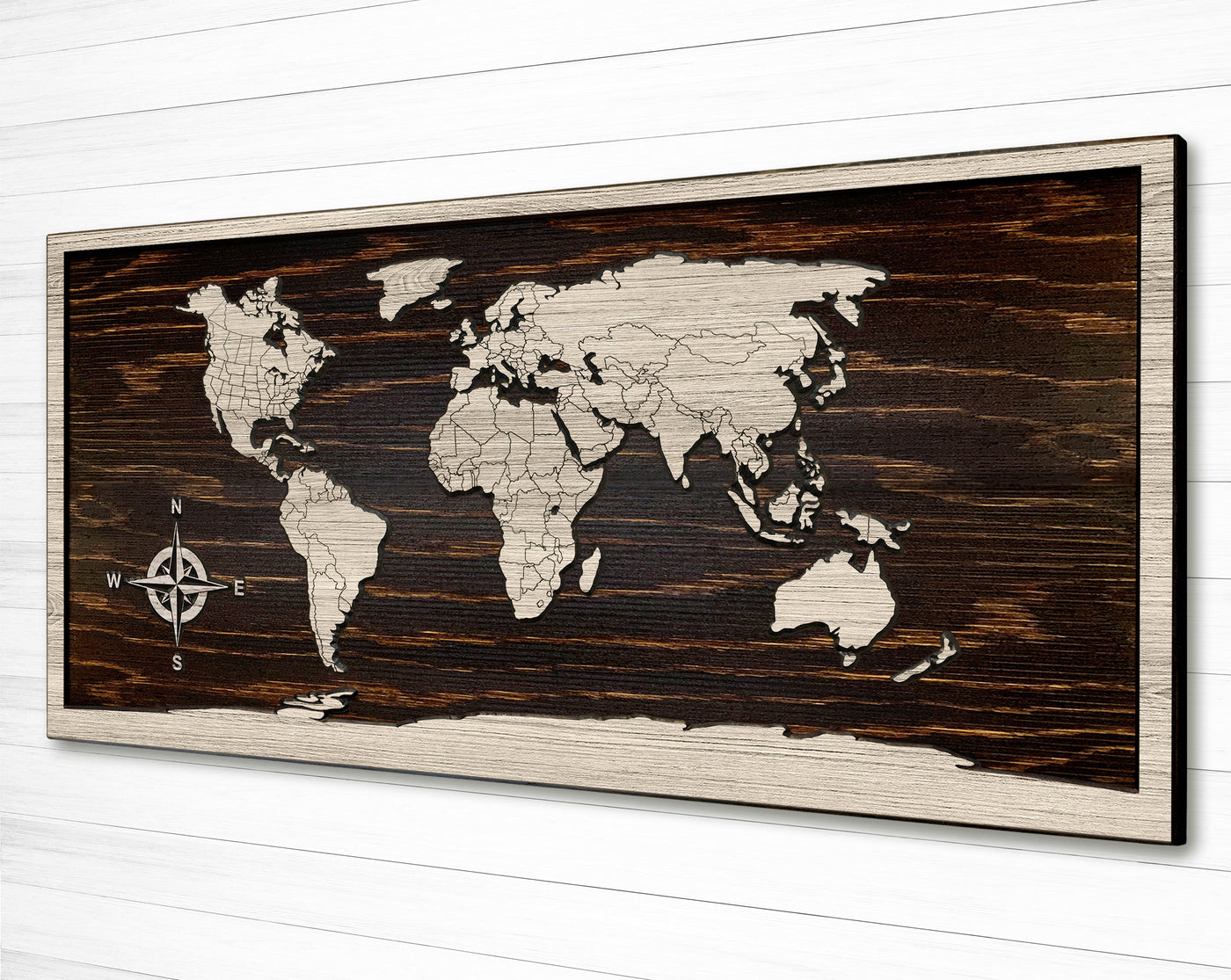 Custom Push Pin World Map Carved Wood Wall Art