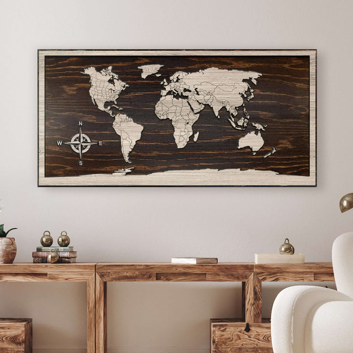 Custom Push Pin World Map Carved Wood Wall Art