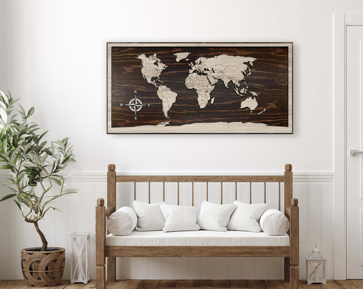 Custom Push Pin World Map Carved Wood Wall Art
