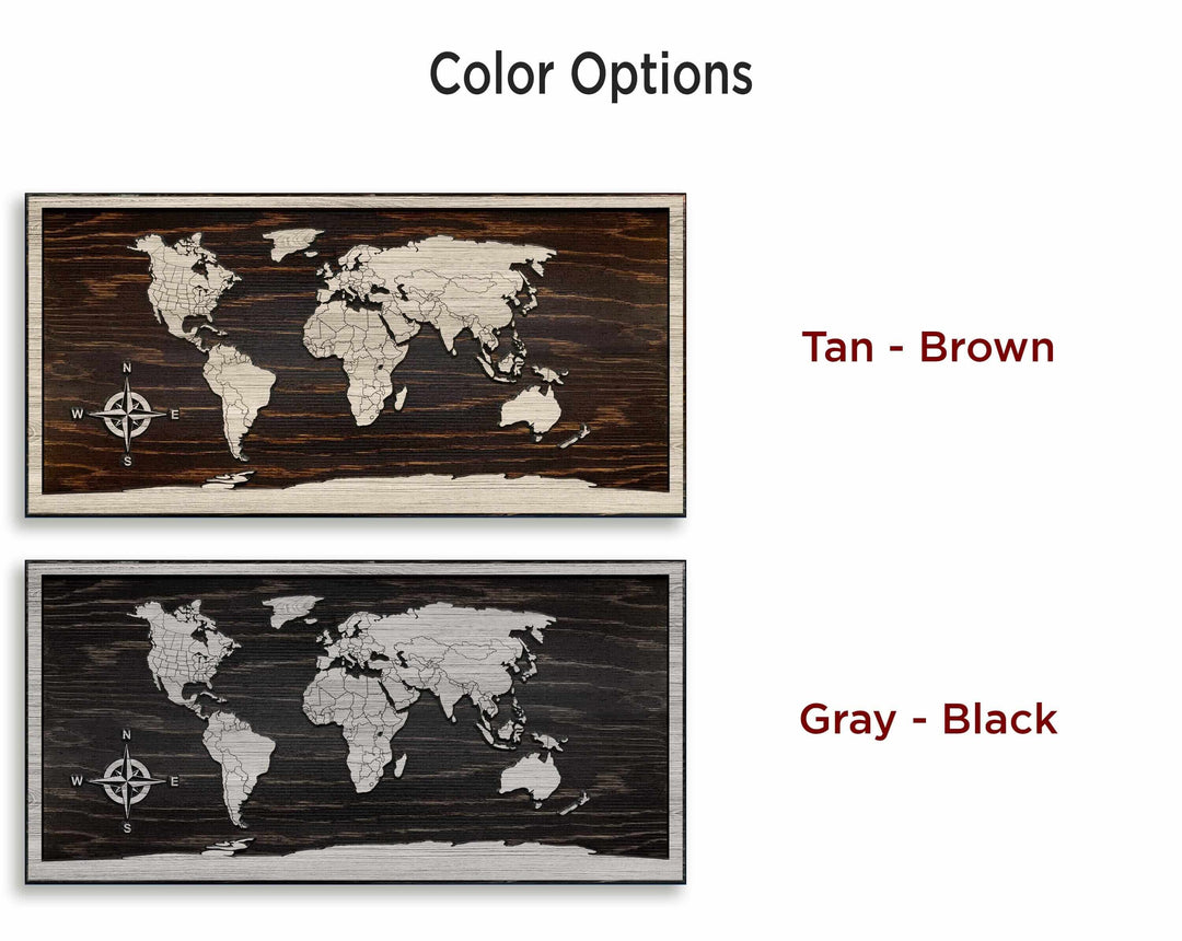 Custom Push Pin World Map Carved Wood Wall Art