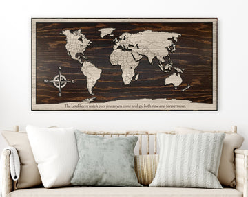 Carved Wooden World Map  Custom Live Edge World Map